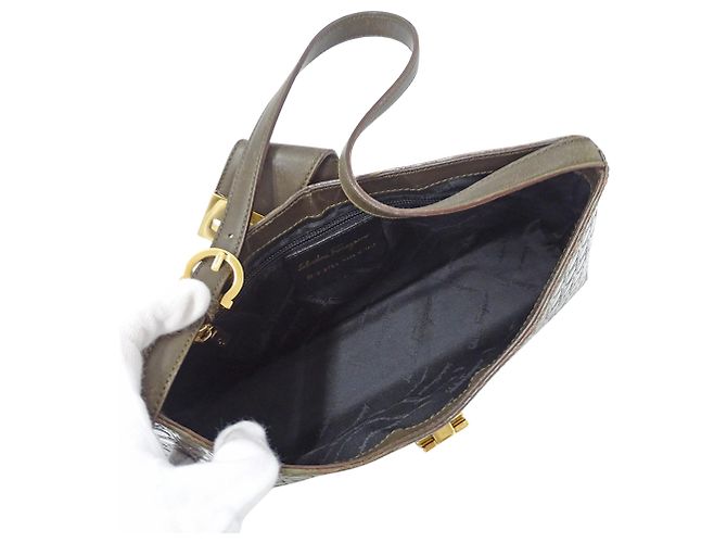 Gancini Borsa a tracolla in pelle kaki Salvatore Ferragamo Cachi - vista 5