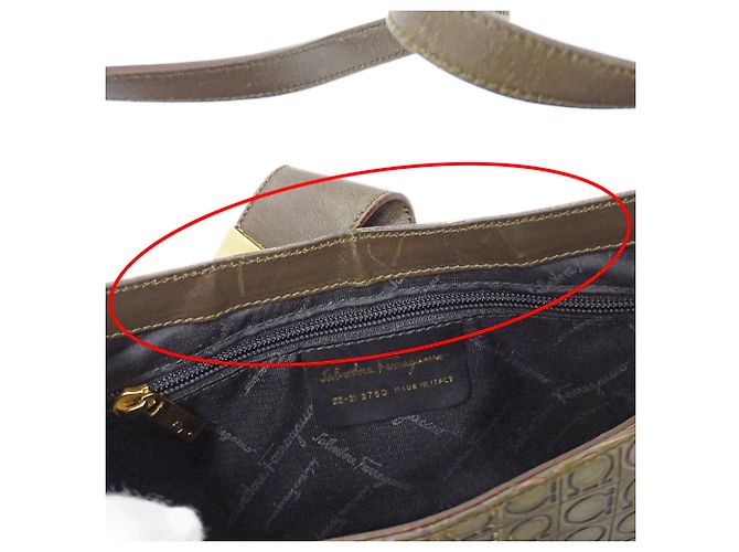Gancini Borsa a tracolla in pelle kaki Salvatore Ferragamo Cachi - vista 7