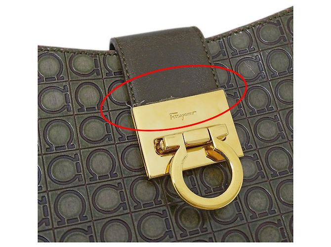 Gancini Borsa a tracolla in pelle kaki Salvatore Ferragamo Cachi - vista 9