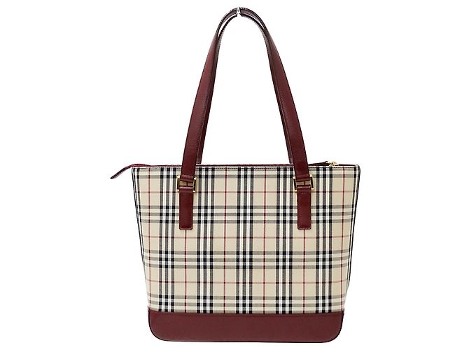 Borsa Tote Burberry in tela Beige Bordò - vista 2