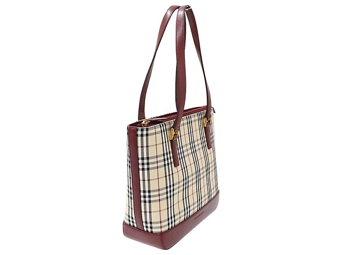 Borsa Tote Burberry in tela Beige Bordò - vista 4