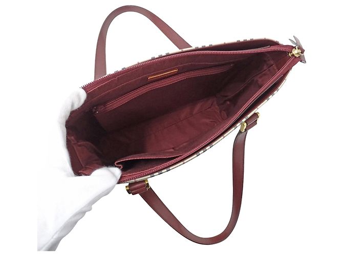 Borsa Tote Burberry in tela Beige Bordò - vista 5