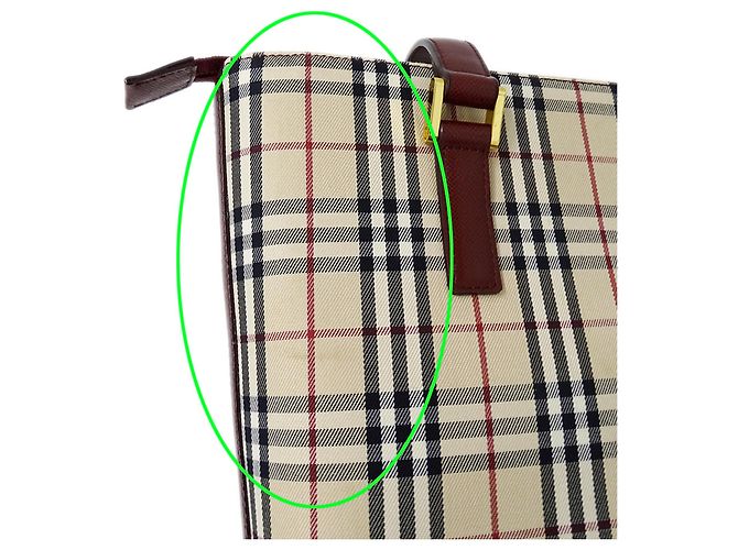 Borsa Tote Burberry in tela Beige Bordò - vista 9