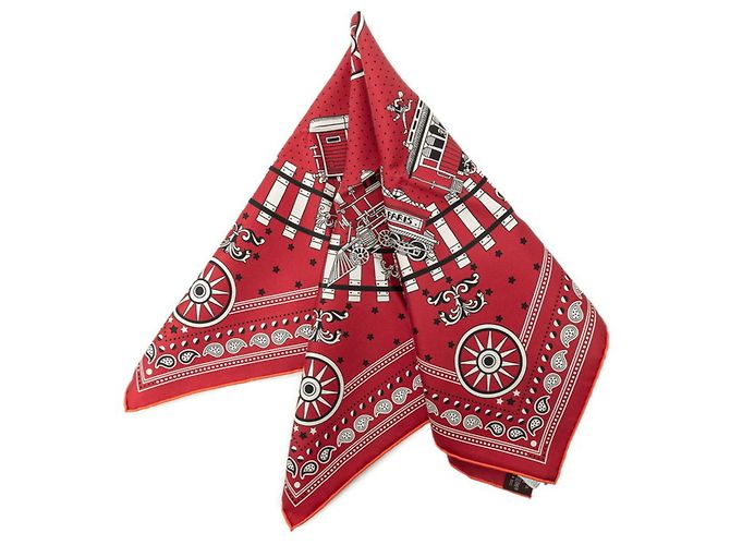 Hermès Foulard Hermes Carre 55 ALL ABOARD Nero Bianco Rosso - vista 2