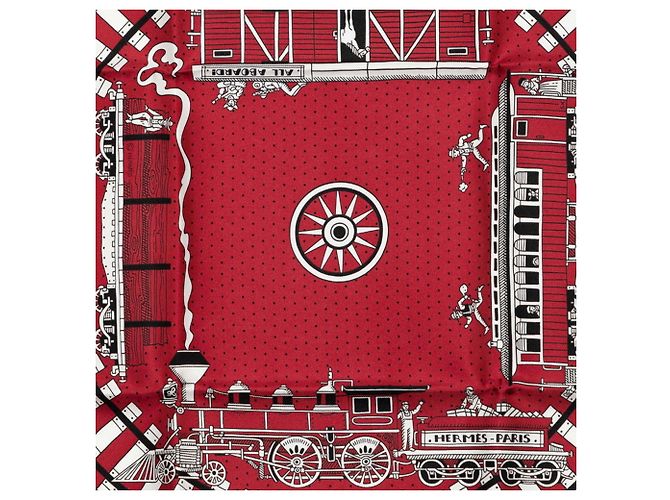 Hermès Foulard Hermes Carre 55 ALL ABOARD Nero Bianco Rosso - vista 3