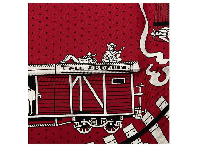 Hermès Foulard Hermes Carre 55 ALL ABOARD Nero Bianco Rosso - vista 5