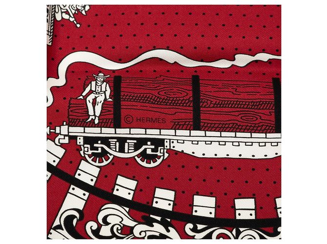 Hermès Foulard Hermes Carre 55 ALL ABOARD Nero Bianco Rosso - vista 6