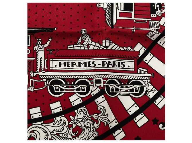 Hermès Foulard Hermes Carre 55 ALL ABOARD Nero Bianco Rosso - vista 7