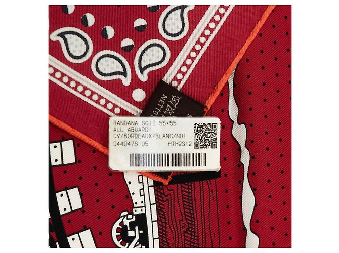 Hermès Foulard Hermes Carre 55 ALL ABOARD Nero Bianco Rosso - vista 8