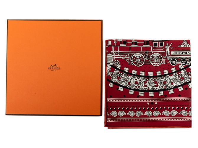 Hermès Foulard Hermes Carre 55 ALL ABOARD Nero Bianco Rosso - vista 9