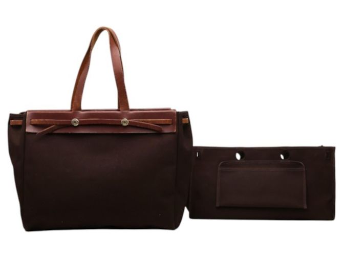 Hermès Saco Tote Hermes Herbag Cabas MM Marrom - vista 14