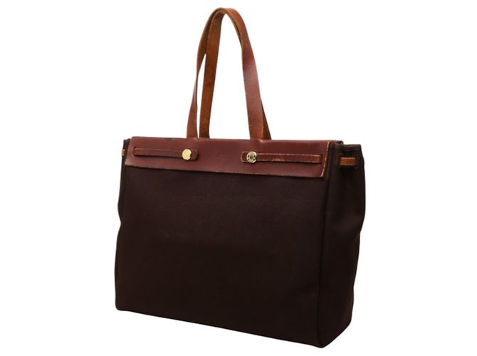 Hermès Saco Tote Hermes Herbag Cabas MM Marrom - vista 2