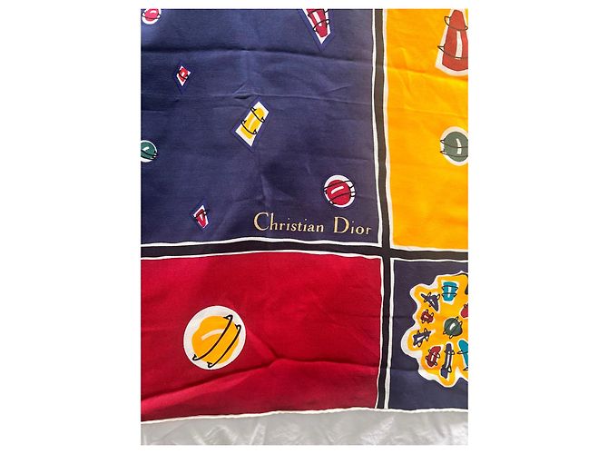 Christian Dior Seidentuch mit CD-Logo Weiß Rot Blau Gelb - Ansicht 2