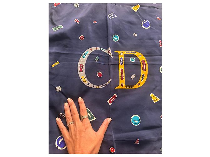 Christian Dior Seidentuch mit CD-Logo Weiß Rot Blau Gelb - Ansicht 5