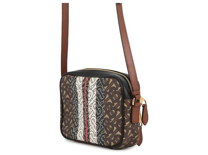 Borsa a tracolla Burberry TB Monogram Stripe in pelle Marrone Nero Bianco - vista 2