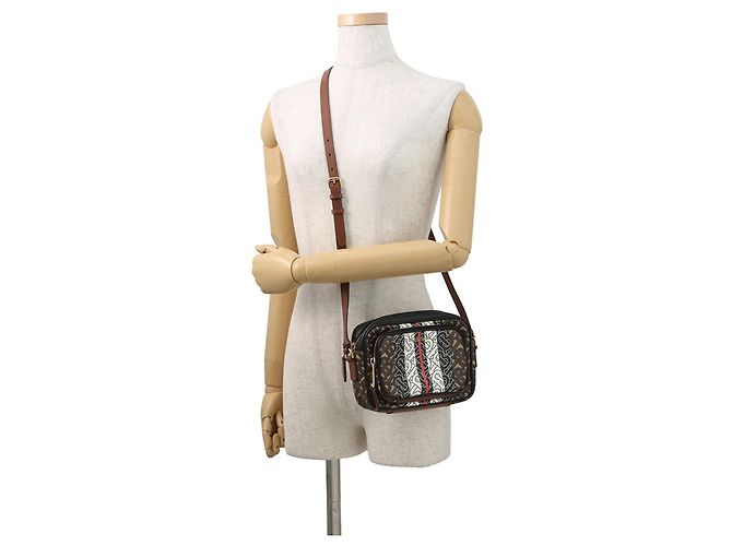 Borsa a tracolla Burberry TB Monogram Stripe in pelle Marrone Nero Bianco - vista 4