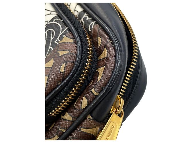 Borsa a tracolla Burberry TB Monogram Stripe in pelle Marrone Nero Bianco - vista 8