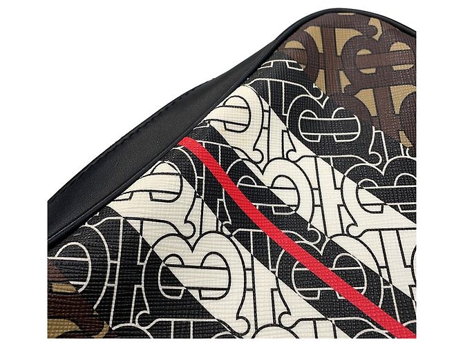 Borsa a tracolla Burberry TB Monogram Stripe in pelle Marrone Nero Bianco - vista 9