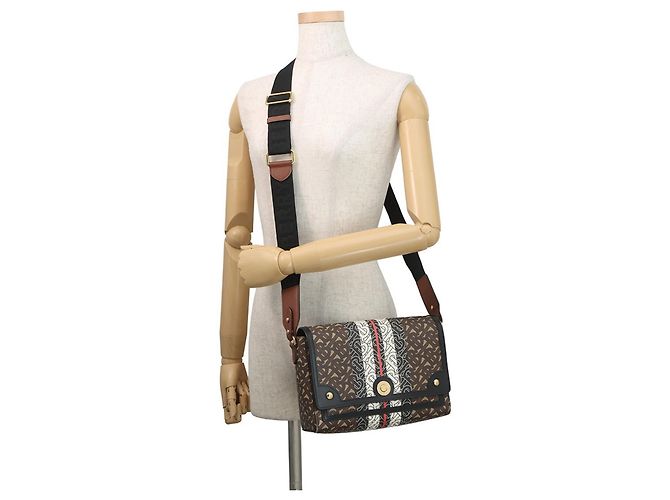Borsa a tracolla in pelle Burberry TB Monogram Stripe Marrone Multicolore - vista 4