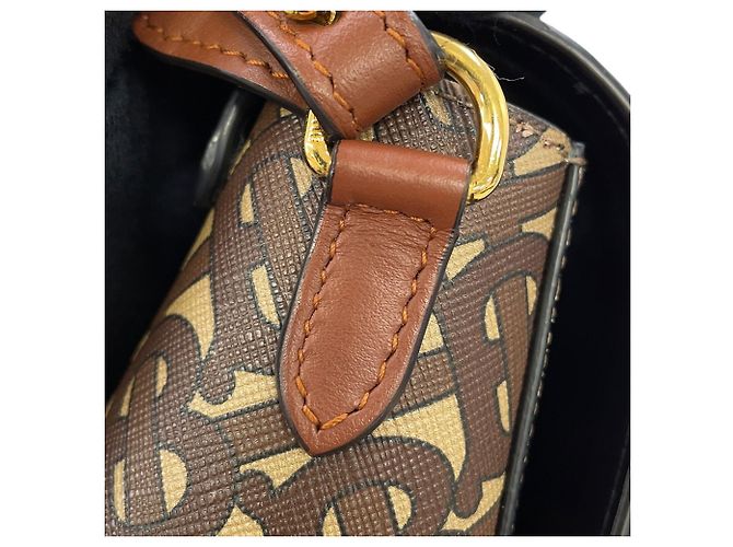 Borsa a tracolla in pelle Burberry TB Monogram Stripe Marrone Multicolore - vista 8