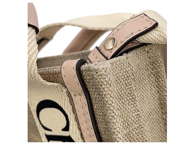 Borsa a mano Chloé Woody North South Mini Tote Rosa Beige - vista 8
