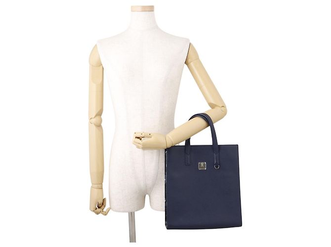 MCM Leder Tote Bag Camouflage Marineblau - Ansicht 4