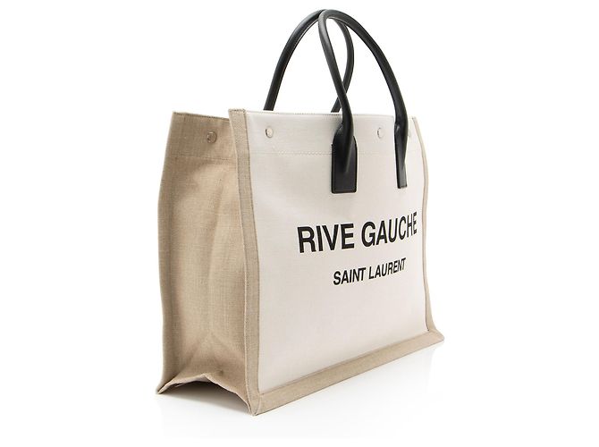 Autre Marque Saint Laurent Tote Large Rive Gauche in Tela e Pelle di Vitello Marrone Beige - vista 2