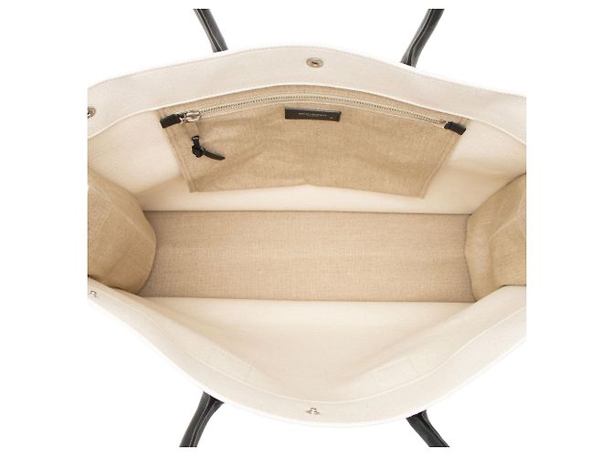 Autre Marque Saint Laurent Tote Large Rive Gauche in Tela e Pelle di Vitello Marrone Beige - vista 7