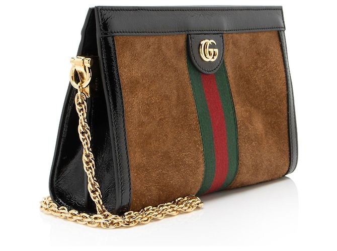 Bolsa de Ombro Média com Corrente Gucci Ophidia em Camurça Preto - vista 2