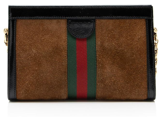 Bolsa de Ombro Média com Corrente Gucci Ophidia em Camurça Preto - vista 3