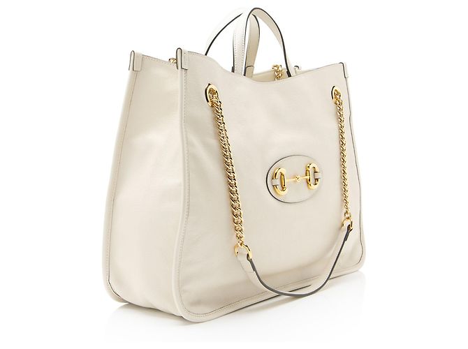 Sac Tote Large Gucci en cuir Horsebit 1955 avec chaîne Blanc - vue 2