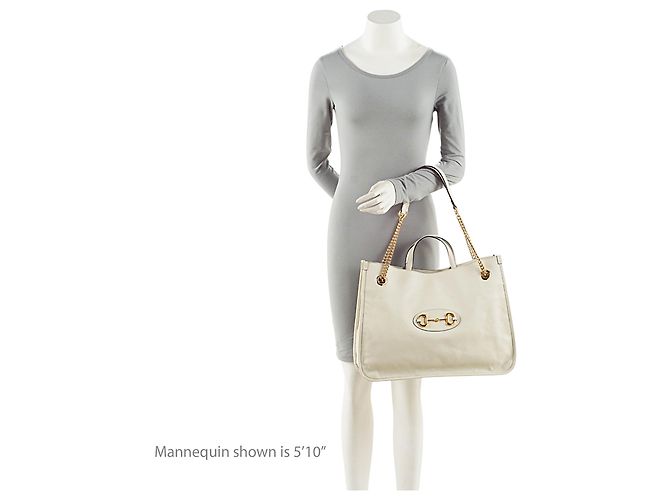 Sac Tote Large Gucci en cuir Horsebit 1955 avec chaîne Blanc - vue 5