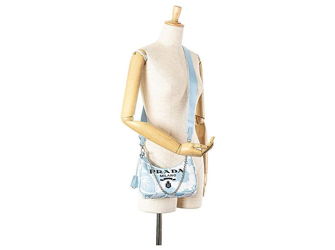 Prada Re-Edition 2000 Embroidered Mini Chain Bag Blue - view 10