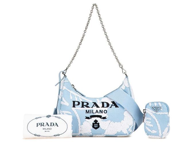 Prada Re-Edition 2000 Embroidered Mini Chain Bag Blue - view 9