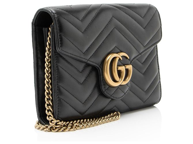Gucci GG Marmont Wallet on Chain aus gestepptem Leder Schwarz - Ansicht 2