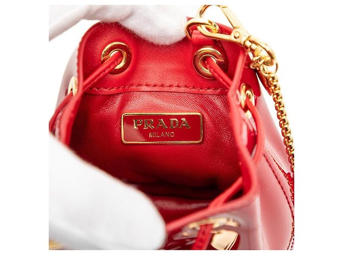 Prada Triangle Logo Mini Chain Shoulder Pouch Red - view 5