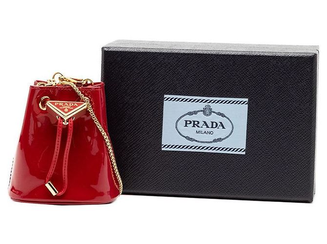 Prada Triangle Logo Mini Chain Shoulder Pouch Red - view 8
