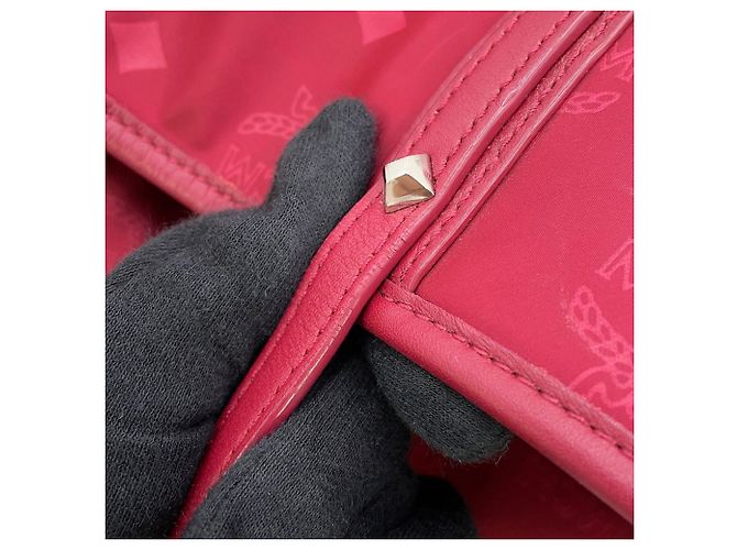 Borsa Tote MCM Visetos in nylon e pelle borchiata Bordò - vista 12