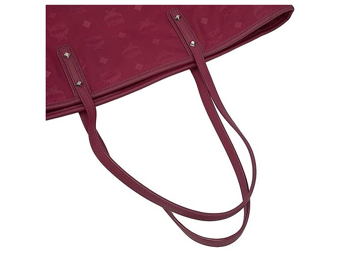 Borsa Tote MCM Visetos in nylon e pelle borchiata Bordò - vista 14