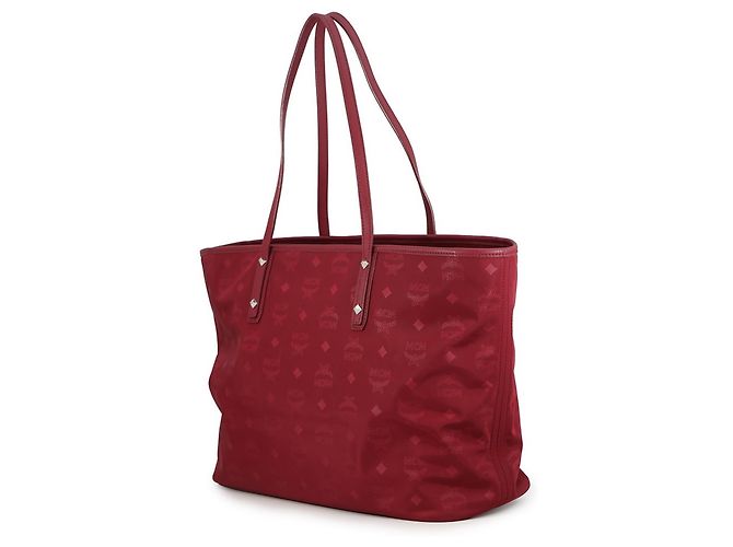 Borsa Tote MCM Visetos in nylon e pelle borchiata Bordò - vista 2