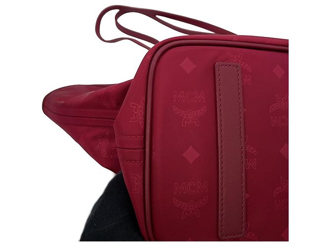Borsa Tote MCM Visetos in nylon e pelle borchiata Bordò - vista 6