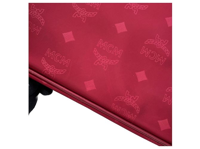 Borsa Tote MCM Visetos in nylon e pelle borchiata Bordò - vista 7