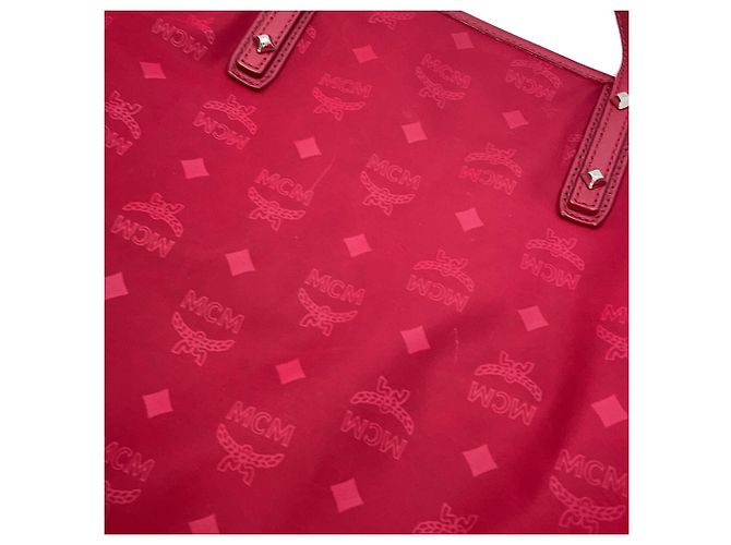 Borsa Tote MCM Visetos in nylon e pelle borchiata Bordò - vista 8