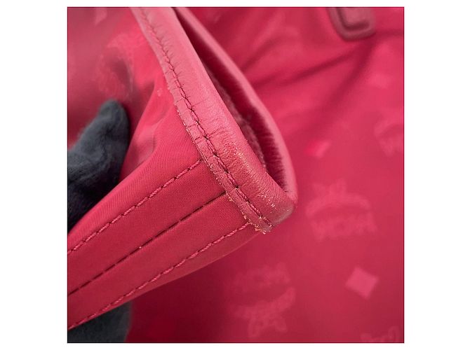 Borsa Tote MCM Visetos in nylon e pelle borchiata Bordò - vista 9