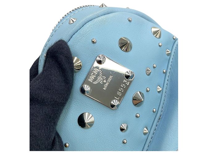 MCM Stark Special Bebeboo Leather Backpack Light blue - view 12