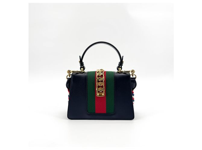 Gucci Sylvie Top Handle Leather Mini Negro - vista 2