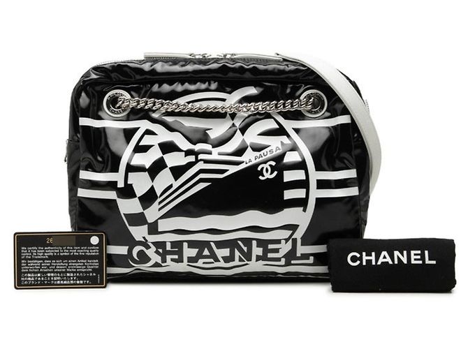 Borsa a tracolla con catena Chanel LA PAUSA Nero Bianco - vista 7