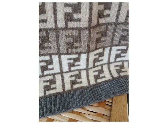 Fendi FF Monogram Wool Scarf Brown White Beige - view 2