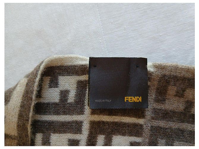 Fendi FF Monogram Wool Scarf Brown White Beige - view 3