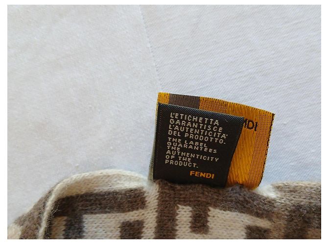 Fendi FF Monogram Wool Scarf Brown White Beige - view 4